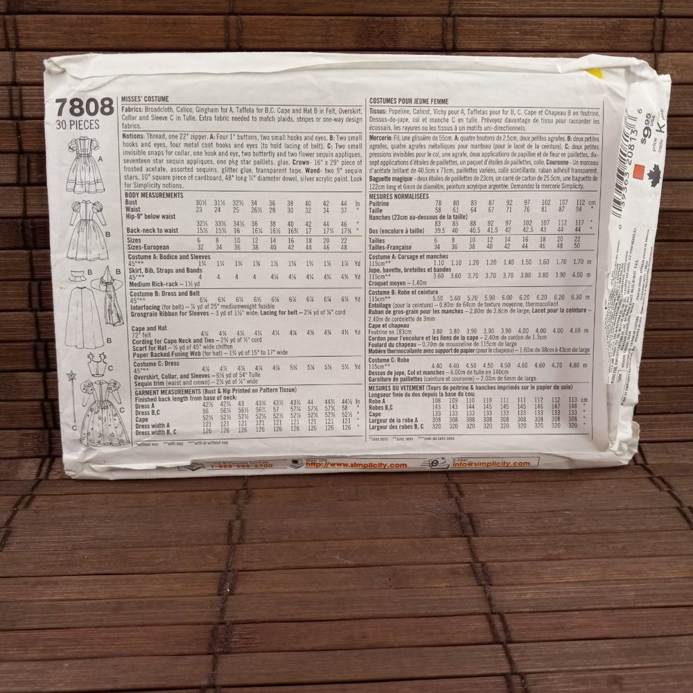 Wizard Of Oz Costume 12 Dorothy Dress 12 14 16 Witches Simplicity 7808 Pattern - Picture 2 of 6